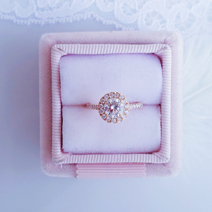 Round Cut Diamond Halo Set Rose Gold Engagement Ring