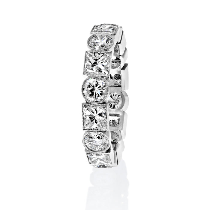 Handmade Bezel Set Round And Princess Cut Diamond Eternity Ring