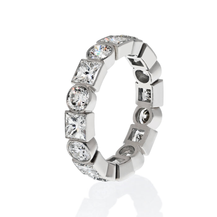 Handmade Bezel Set Round And Princess Cut Diamond Eternity Ring