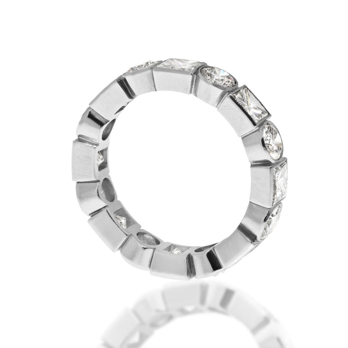 Handmade Bezel Set Round And Princess Cut Diamond Eternity Ring