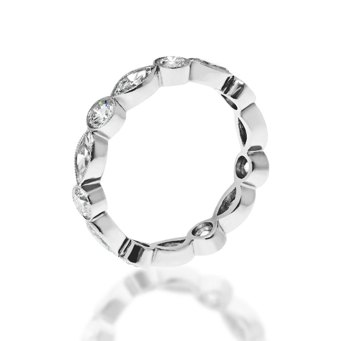 Handmade Bezel Set Round And Marquise Cut Diamond Eternity Ring