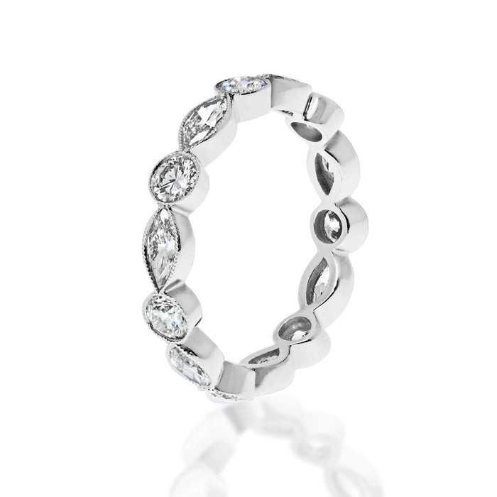 Handmade Bezel Set Round And Marquise Cut Diamond Eternity Ring