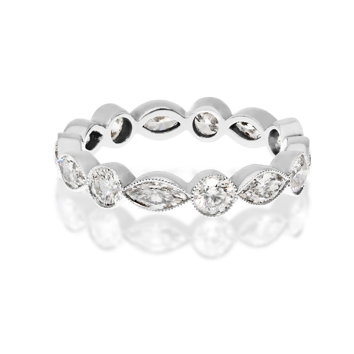 Handmade Bezel Set Round And Marquise Cut Diamond Eternity Ring