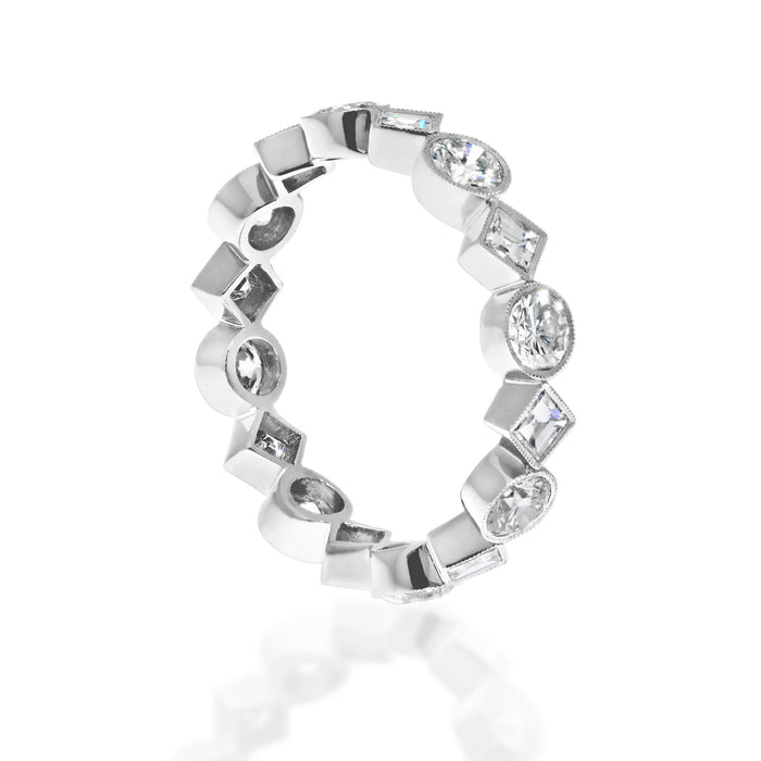 Handmade Bezel Set Round And Carre Cut Diamond Eternity Ring