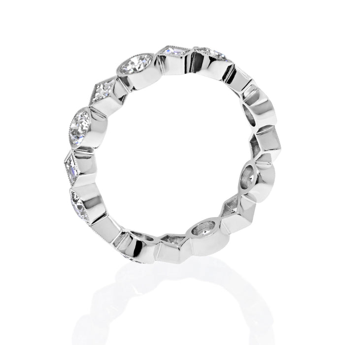 Handmade Bezel Set Round And Carre Cut Diamond Eternity Ring