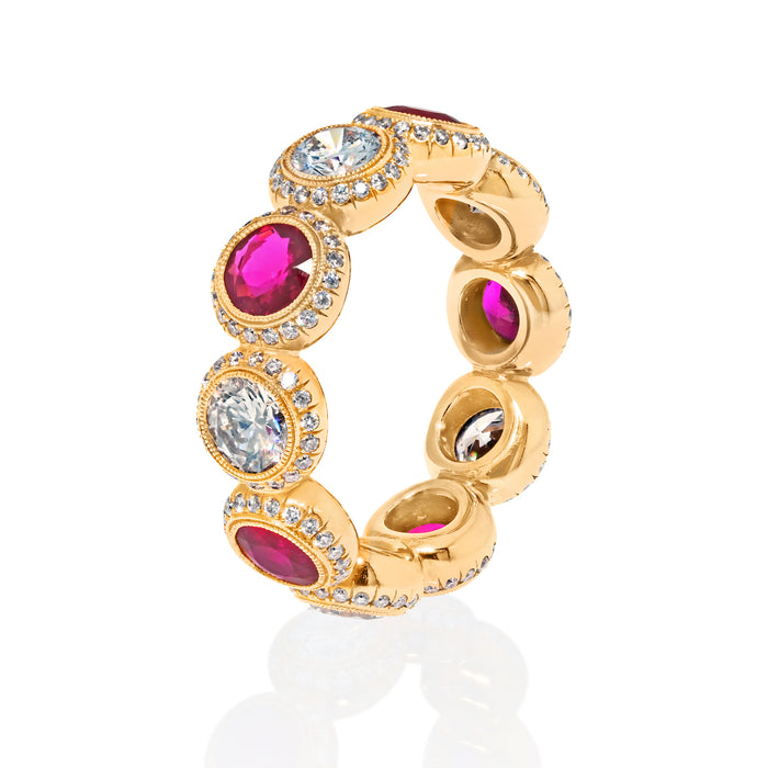 Ruby And Diamond Round Cut Handmade Eternity Band