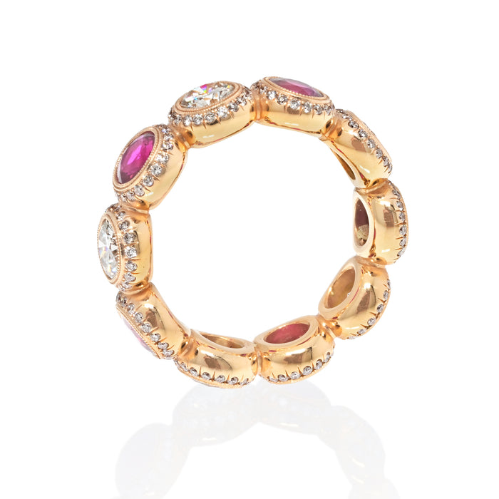 Ruby And Diamond Round Cut Handmade Eternity Band