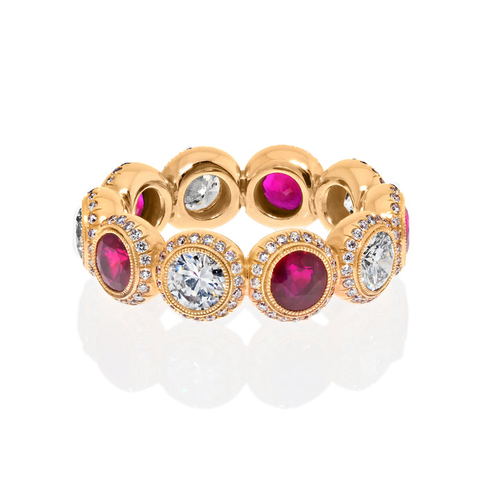 Ruby And Diamond Round Cut Handmade Eternity Band