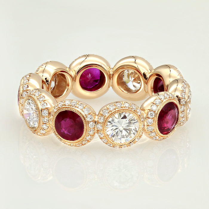 Ruby And Diamond Round Cut Handmade Eternity Band